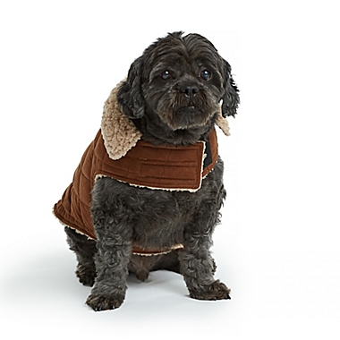 Bee &amp; Willow&trade; Faux Suede and Sherpa Lined Extra Small Dog Coat in Brown. View a larger version of this product image.