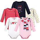 Alternate image 0 for Little Treasures Size 0-3M 5-Pack Cozy Scarf Long Sleeve Bodysuits in Pink