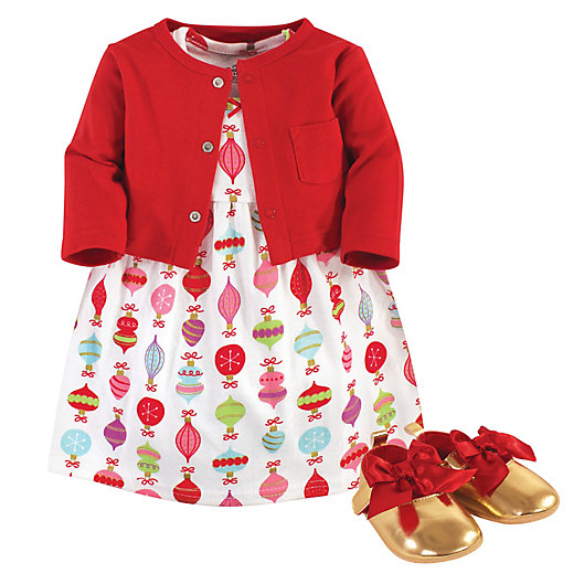 Alternate image 1 for Little Treasure 3-Piece Dress, Cardigan and Shoe Set