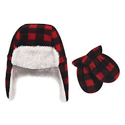 Hudson Baby® 18-24M 2-Piece Plaid Trapper Hat and Mitten Set in Red