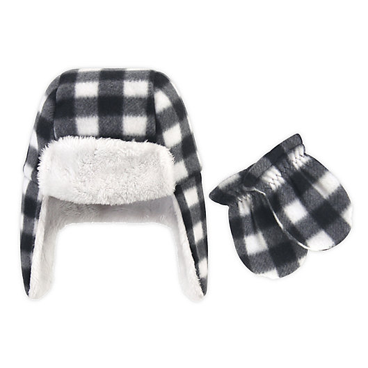 Alternate image 1 for Hudson Baby® 2-Piece Plaid Trapper Hat and Mitten Set