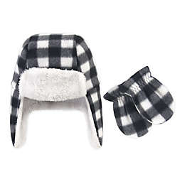 Hudson Baby® Size 18-24M 2-Piece Plaid Trapper Hat and Mitten Set in Black
