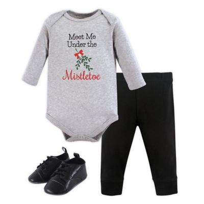 Little Treasure Size 3-6M 3-Piece Mistletoe Bodysuit, Pant and Shoe Set in Black