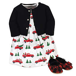 Hudson Baby® Size 0-3M 3-Piece Christmas Tree Cardigan, Dress, and Shoe Set