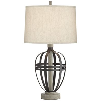 Kathy Ireland&reg; Metal Straps Table Lamp in Black/Grey with Cotton Shade