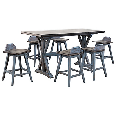 K&amp;B Furniture Adirondack Wood 7-Piece Dining Set in Distressed Blue. View a larger version of this product image.