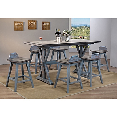 K&amp;B Furniture Adirondack Wood 7-Piece Dining Set in Distressed Blue. View a larger version of this product image.
