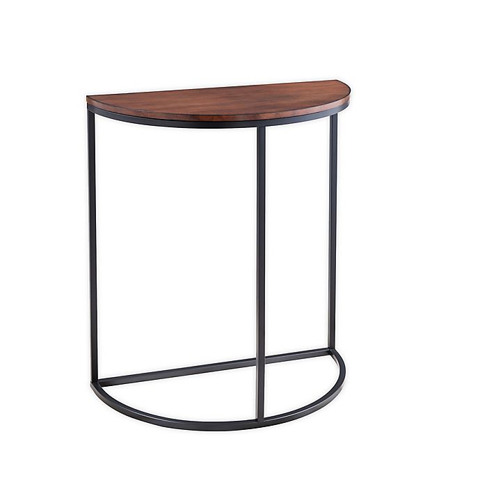 Nevern Half Moon Console Table In Dark, Half Moon Glass Top Console Table