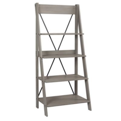 Forest Gate Farmhouse Solid Wood Ladder Bookshelf in Grey
