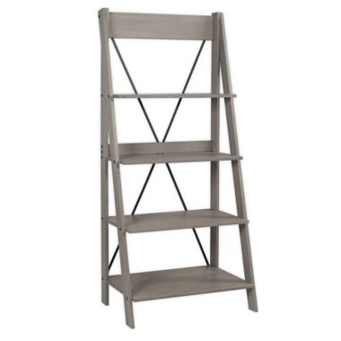 Forest Gate Farmhouse Solid Wood Ladder Bookshelf in Grey. View a larger version of this product image.