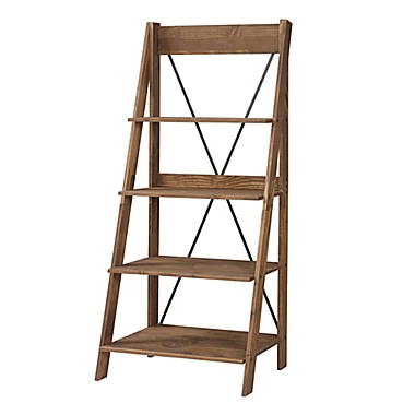 Forest Gate Farmhouse Solid Wood Ladder Bookshelf in Brown. View a larger version of this product image.