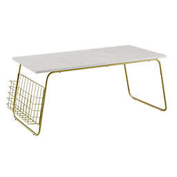 Forest Gate&trade; 40-Inch Coffee Table with Wire Rack in White Faux Marble/Gold