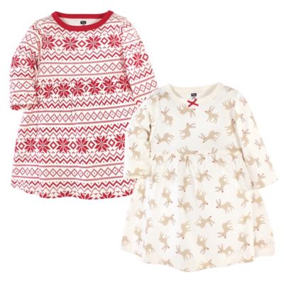 Hudson Baby&reg; Size 9-12M 2-Pack Reindeer Long Sleeve Dresses in Red