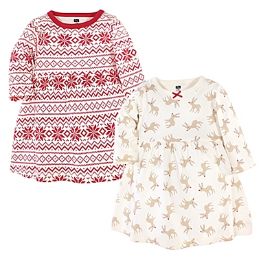 Hudson Baby&reg; Size 3-6M 2-Pack Reindeer Long Sleeve Dresses in Red. View a larger version of this product image.