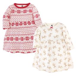 Hudson Baby® Size 9-12M 2-Pack Reindeer Long Sleeve Dresses in Red