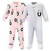 Hudson Baby&reg; 2-Pack Penguin Fleece Sleep and Play Footies in Pink