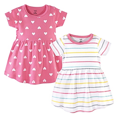 Hudson Baby&reg; Size 4T 2-Pack Candy Stripes Short Sleeve Dresses in Pink. View a larger version of this product image.