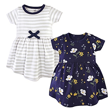 Hudson Baby&reg; Size 4T 2-Pack Night Blooms Dresses in Grey. View a larger version of this product image.