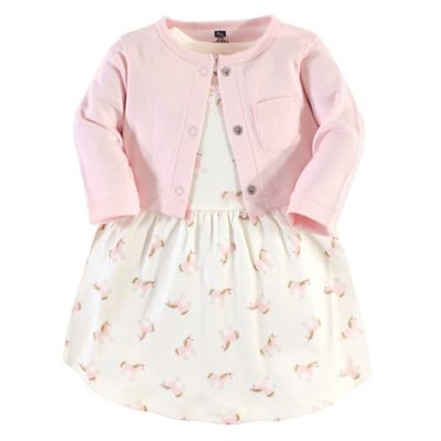 Hudson Baby&reg; Size 5T 2-Pack Gold Unicorn Dress and Cardigan Set in Pink