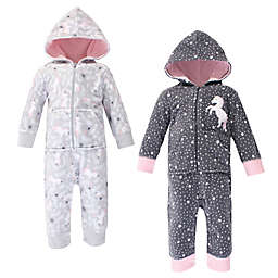 Hudson Baby® 2-Pack Whimsical Unicorn Hooded Fleece Union Suits in Grey