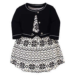Touched by Nature Size 0-3M 2-Piece Fair Isle Organic Cotton Dress and Cardigan Set in Black