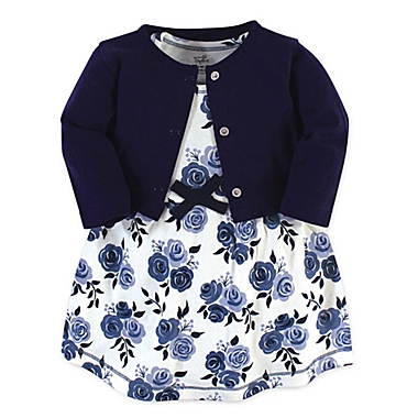 Touched by Nature Size 12-18M 2-Piece Floral Organic Cotton Dress and Cardigan Set in Blue. View a larger version of this product image.
