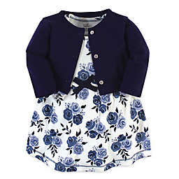 Touched by Nature 2-Piece Floral Organic Cotton Dress and Cardigan Set in Blue