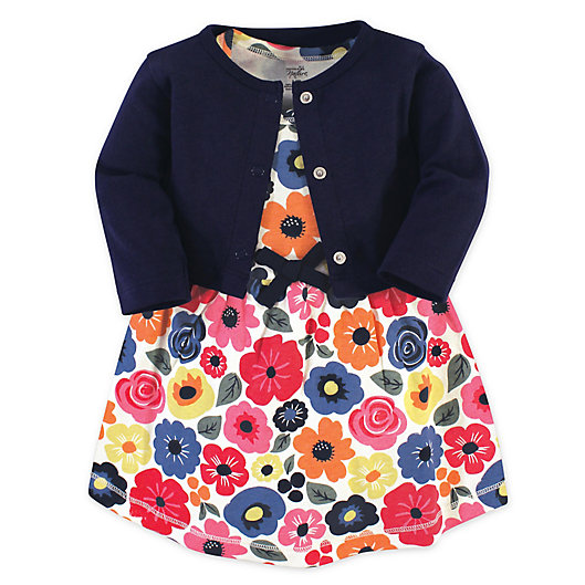 Touched By Nature Girl Organic Cotton Dress and Cardigan Navy Floral