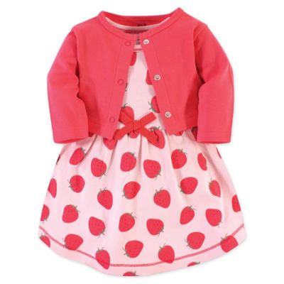 Touched by Nature 2-Piece Strawberries Organic Cotton Dress and Cardigan Set in Red