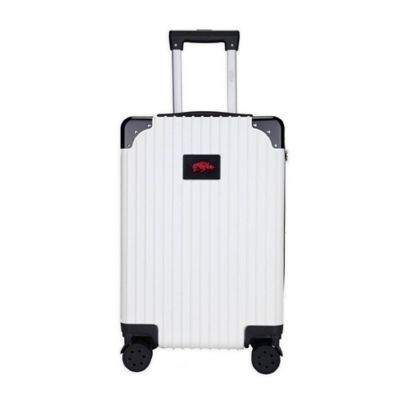 white spinner luggage