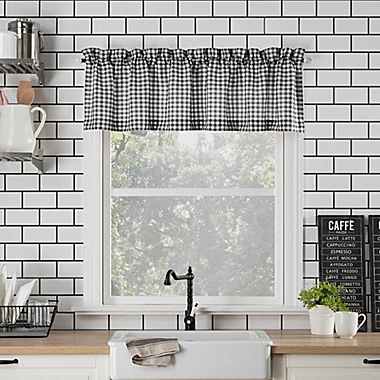 No.918&reg; Parkham Farmhouse Plaid Semi-Sheer 14-Inch Rod Pocket Kitchen Curtain Valance in Coal. View a larger version of this product image.