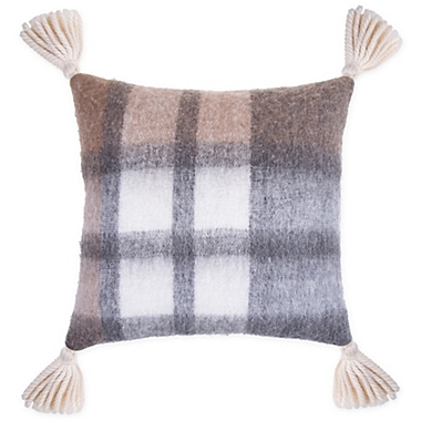 Bee &amp; Willow&trade; Plaid Tassels Square Throw Pillow in Neutral. View a larger version of this product image.