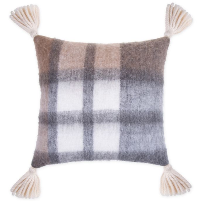 Bee Willow Home Plaid Tassels Square Throw Pillow In Neutral