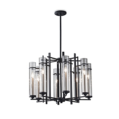 Feiss&reg; Ethan Wrought Iron 8-Light Tier Chandelier with Clear Glass Shades. View a larger version of this product image.