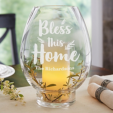 Bless This Home Engraved Hurricane Candle Holder. View a larger version of this product image.