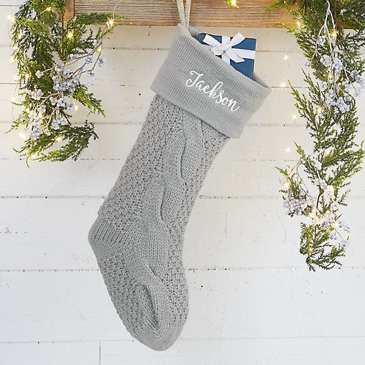 Alternate image 1 for Modern Cable Knit Personalized Christmas Stocking Collection