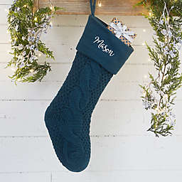 Modern Cable Knit Personalized Christmas Stocking in Navy