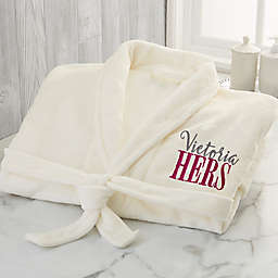 His or Hers Embroidered Luxury Fleece Robe in Ivory
