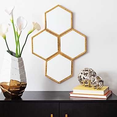 Safavieh Galen 16.5-Inch x 24.5-Inch Round Wall Accent Mirror in Gold. View a larger version of this product image.