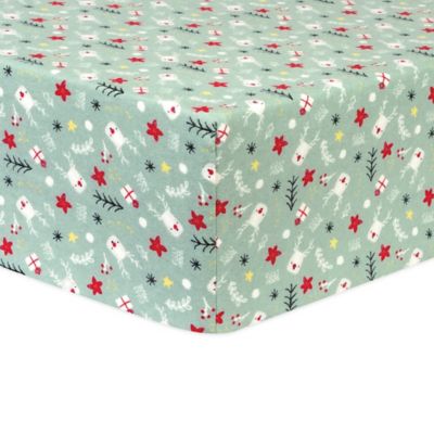Trend Lab&reg; Reindeer Gifts Deluxe Flannel Fitted Crib Sheet in Red/Grey