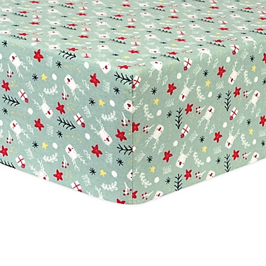 Trend Lab&reg; Reindeer Gifts Deluxe Flannel Fitted Crib Sheet in Red/Grey. View a larger version of this product image.
