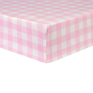 Trend Lab&reg; Buffalo Check Fitted Flannel Crib Sheet in Pink/White. View a larger version of this product image.