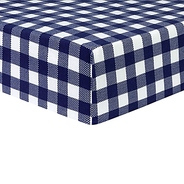 Trend Lab&reg; Buffalo Check Fitted Flannel Crib Sheet in Navy/White. View a larger version of this product image.