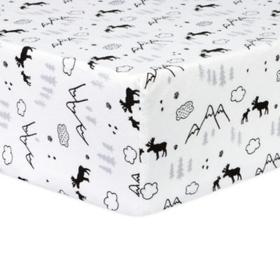 Trend Lab&reg; Moose Flannel Fitted Crib Sheet in Black/Grey