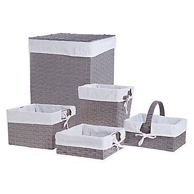 Bee &amp; Coco 5-Piece Wicker Lined Hamper Storage Set in Grey/White. View a larger version of this product image.