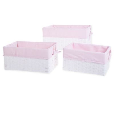 Bee &amp; Coco 3-Piece Wicker Lined Storage Baskets in White/Pink (Set of 3)