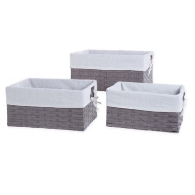 Bee &amp; Coco 3-Piece Wicker Lined Storage Baskets in Grey/White (Set of 3)