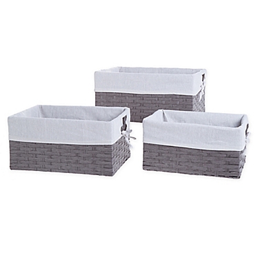 Bee &amp; Coco 3-Piece Wicker Lined Storage Baskets in Grey/White (Set of 3). View a larger version of this product image.