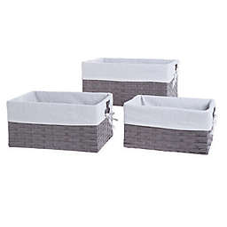 Bee & Coco 3-Piece Wicker Lined Storage Baskets in Grey/White (Set of 3)