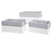 Bee &amp; Coco 3-Piece Wicker Lined Storage Baskets in White/Grey (Set of 3)